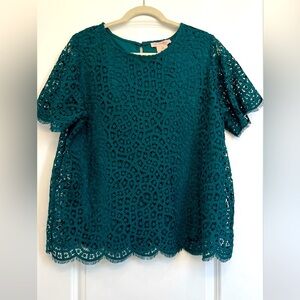 Philosophy Size L Top Blouse Green Lace. Very Good Condición